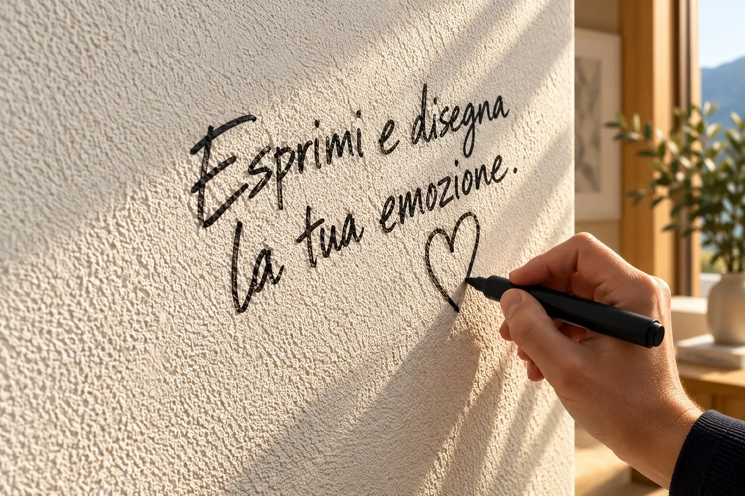 Mano che scrive a pennarello sulla parete WARMPAPER